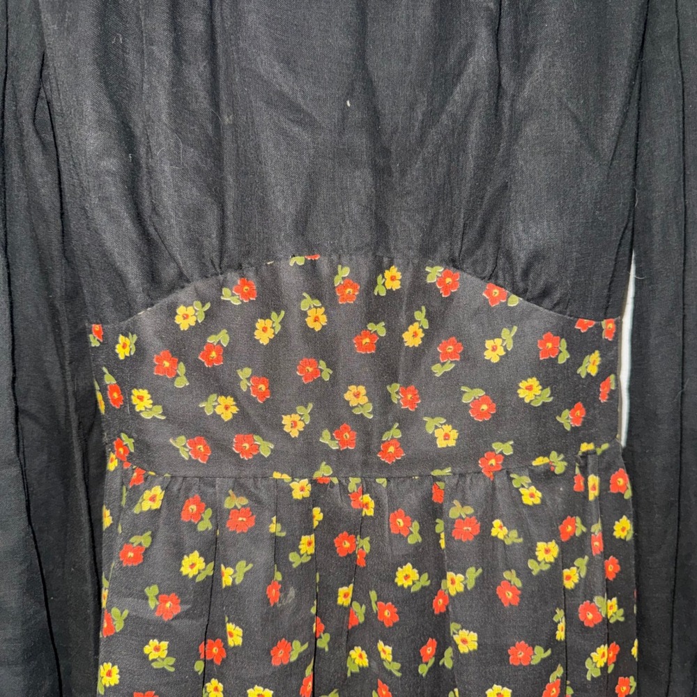 Vintage Miss Rita California Black Floral Maxi Dress Empire Waist 70s Boho L‎ - Picture 3 of 6